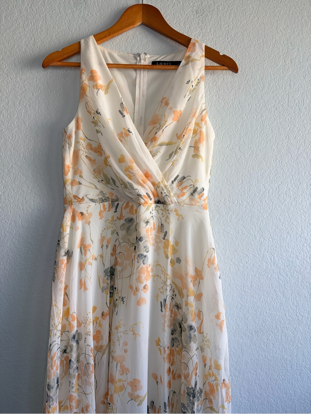 Lauren Ralph Lauren Cream Floral Georgette Fit & Flare Dress, Size 2
